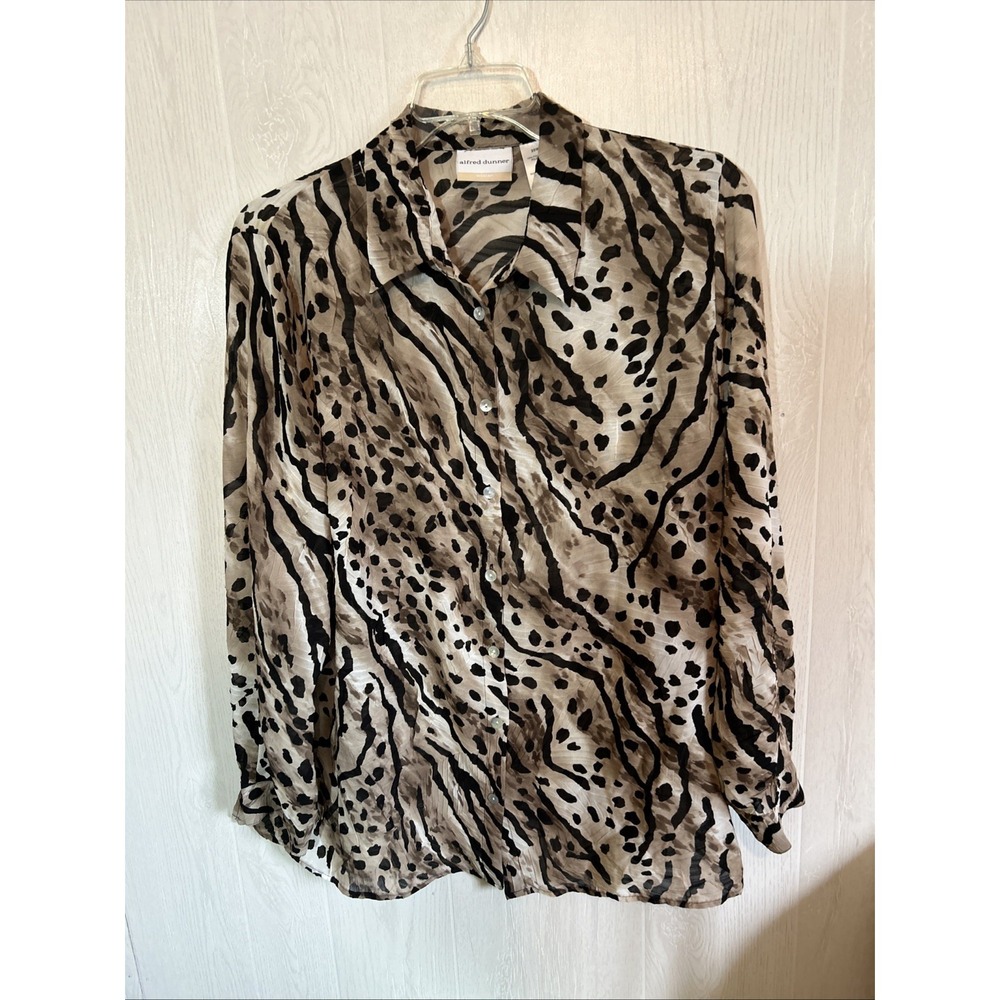 Vintage Alfred Dunner 20W Brown Black Leopard Print‎ Blouse Shell Buttons